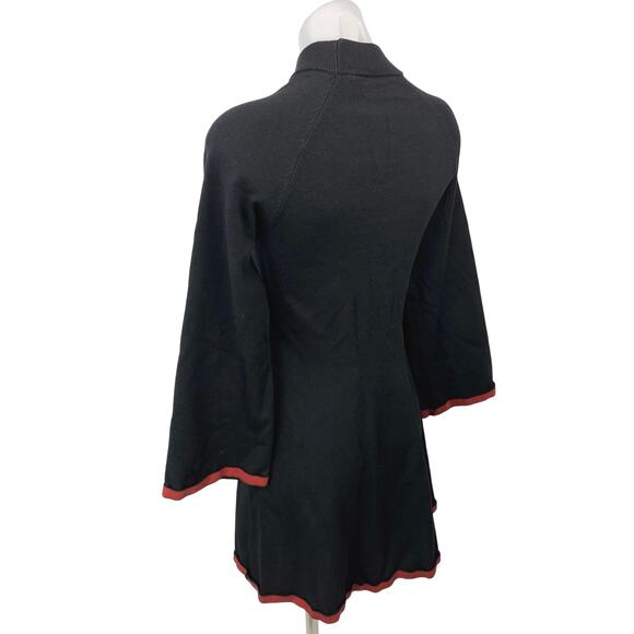 Sita Murt Black Mock Neck Long Bell Sleeve Fit & Flare A-Line Sweater Dress Sz 4 - Picture 2 of 5